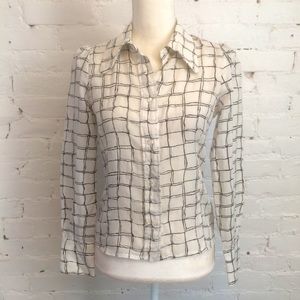 L’autre Chose silk blend puff sleeve top b/w print size 40 s